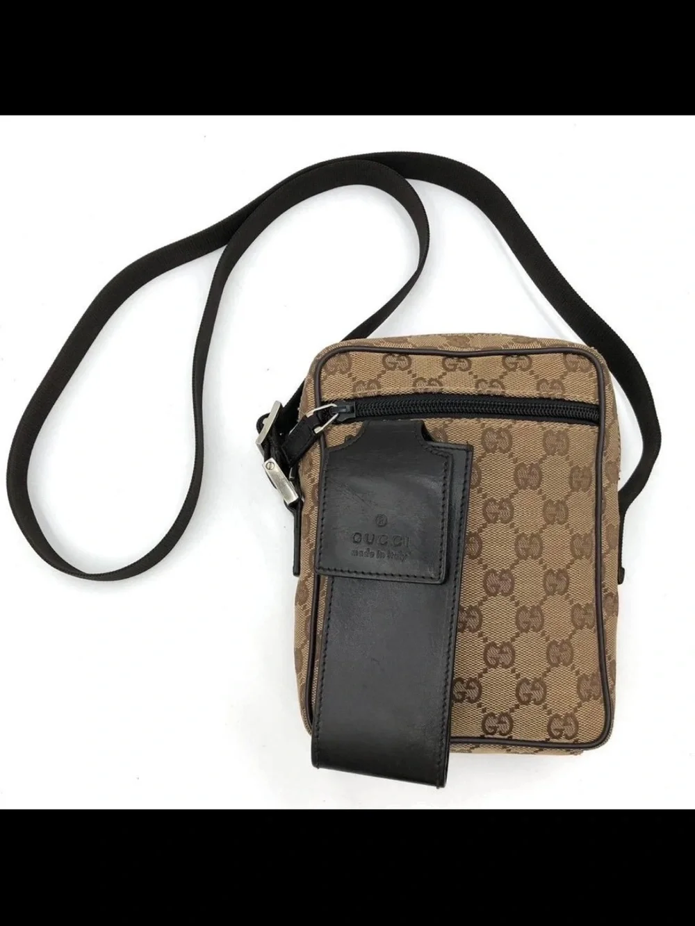 Gucci Brown Monogram Messenger Bag with Black Leather Pouch